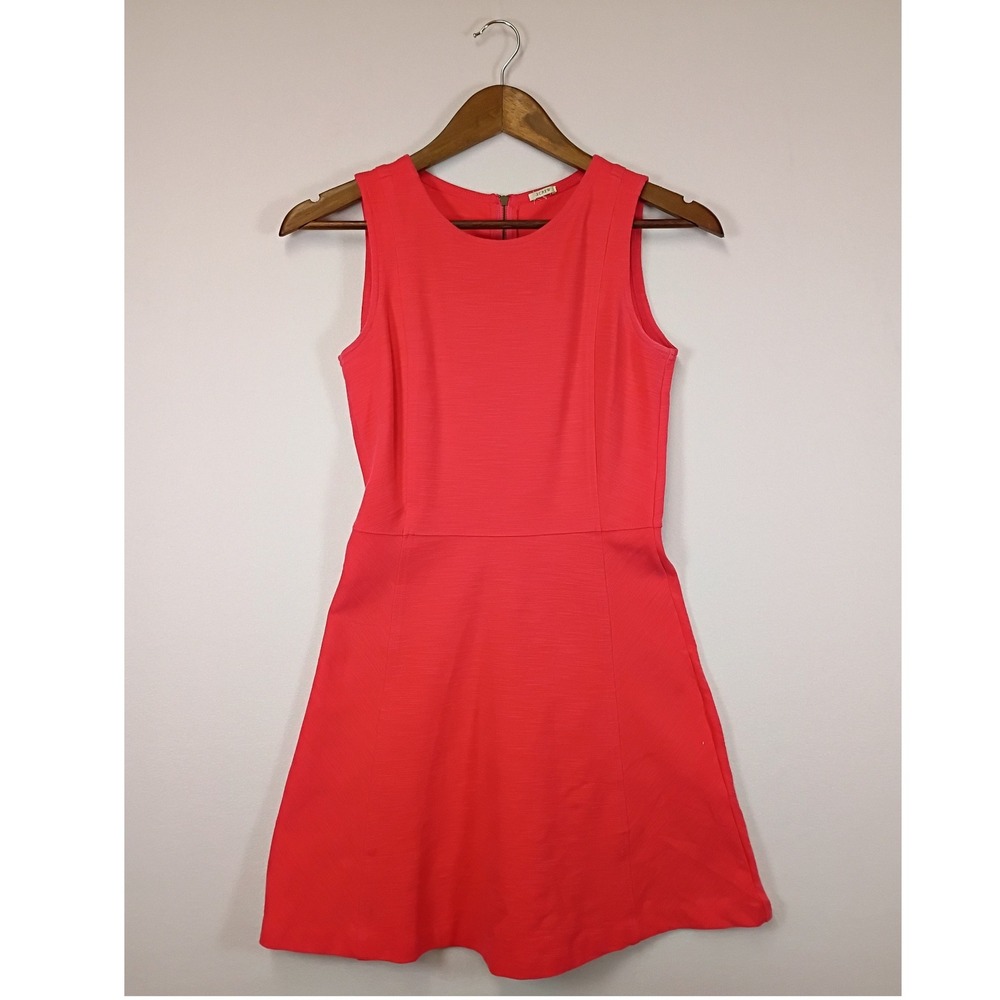 Preppy J.Crew Womens 2 Coral Pink Fit and Flare Slub Knit Mini Dress 66111